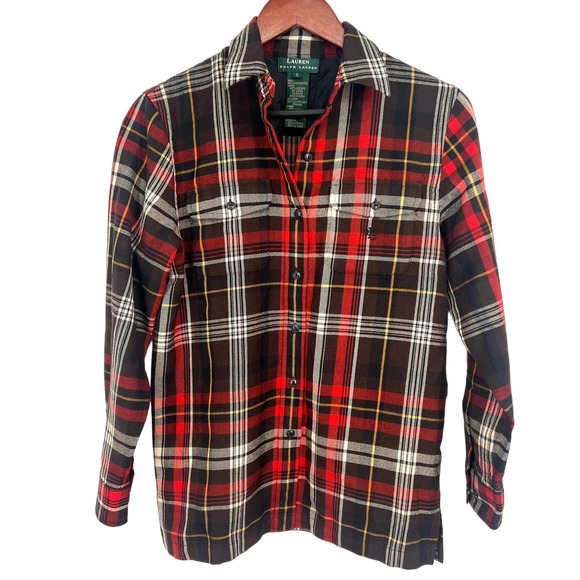 Ralph Lauren Tops - Ralph Lauren Womens Size Small 100% Wool Plaid Christmas Button Blouse Shirt Top